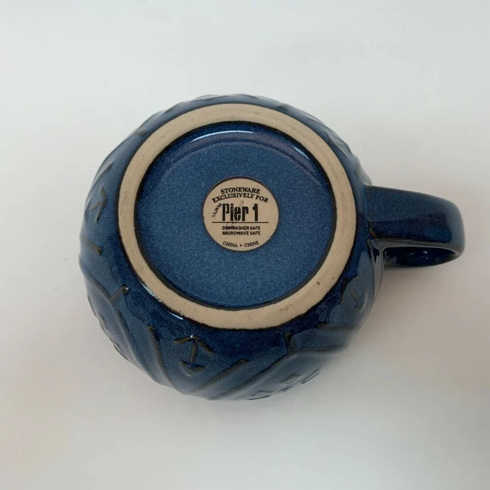 Pier 1 Pier One Coffee Cup Mug Blue Stoneware Dishwasher Microwave Safe MINT!